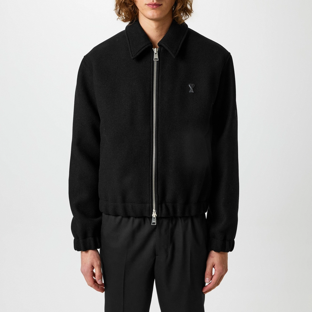 AMI Paris Blouson Zipped Bomber Jacket - BLACK/001